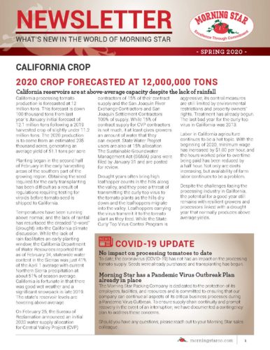 morning star Spring 2020 Newsletter Page 1