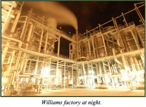 Williams factory at night.